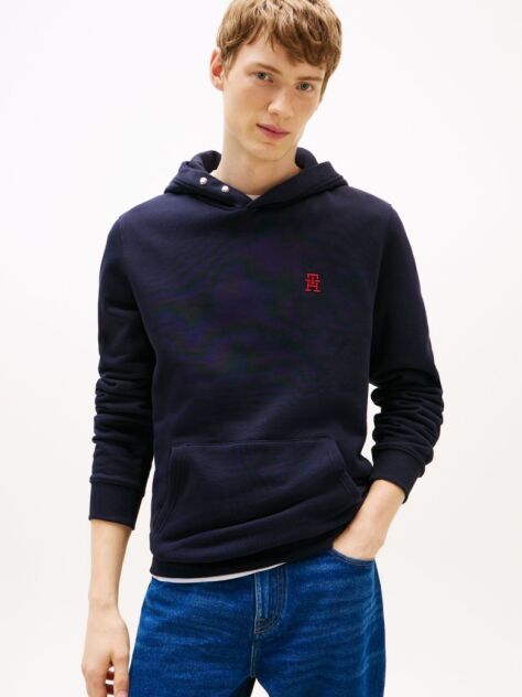 Blue Contrast TH Monogram Embroidery Hoody  Men
