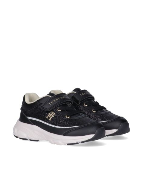 Black Logo Hook And Loop Sneakers  Girls