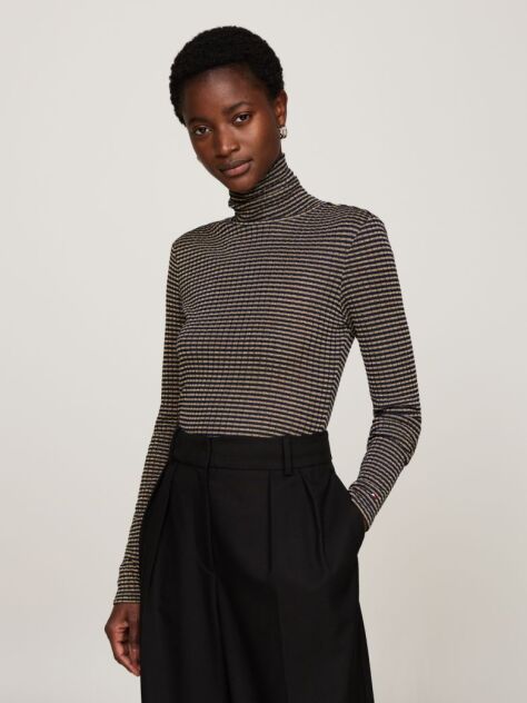 Multi Metallic Stripe Roll Neck Slim Jumper  Women