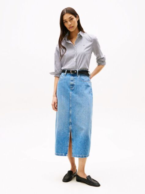 Μπλε Ψηλόμεση Denim Μίντι Φούστα  Γυναίκες