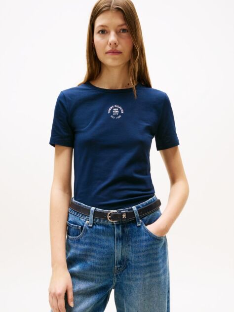 Μπλε Κοντομάνικο T-Shirt Σε Slim Γραμμή Με Λογότυπο  Γυναίκες