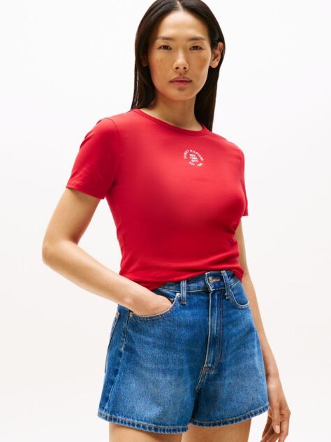 Κόκκινο Κοντομάνικο T-Shirt Σε Slim Γραμμή Με Λογότυπο  Γυναίκες