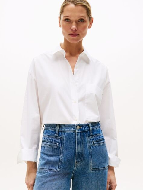 Άσπρο Oversized Πουκάμισο Από Ποπλίνα Με Ρυθμιζόμενες Μανσέτες  Γυναίκες