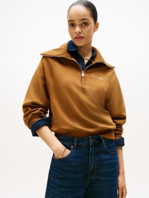 Χακί Interlock Fleece Πλεκτό Πουλόβερ Με Φερμουάρ  Γυναίκες
