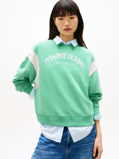 Green Contrast Logo Embroidery Boxy Sweatshirt  Women