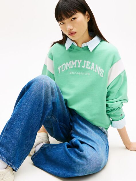 Green Contrast Logo Embroidery Boxy Sweatshirt  Women