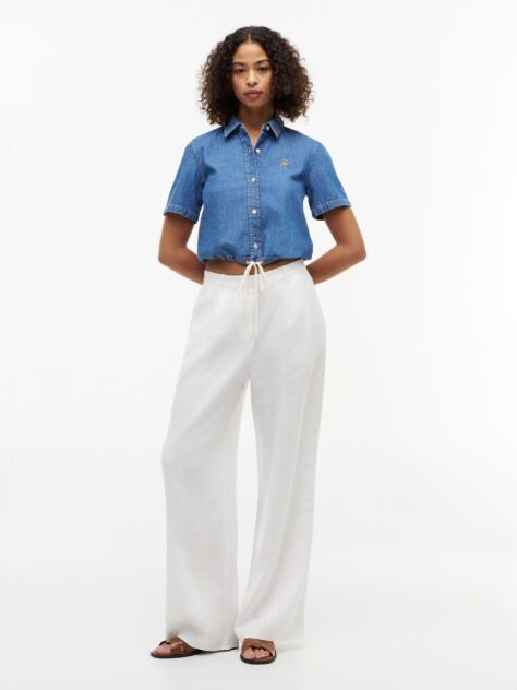 Blue Boxy Fit Short Sleeve Denim Shirt  Women