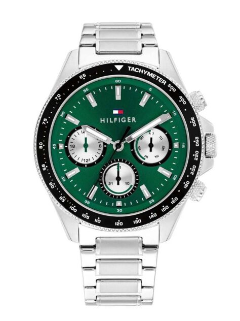 Green Green Dial Stainless Steel Chronograph Watch  Men