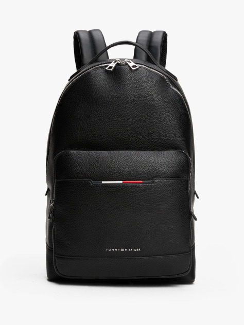 Black Metal Logo Pebble Grain Backpack  Men