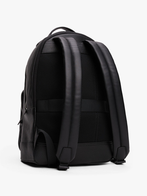 Black Metal Logo Pebble Grain Backpack  Men