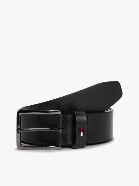 Black Enamel Flag Leather Belt  Men