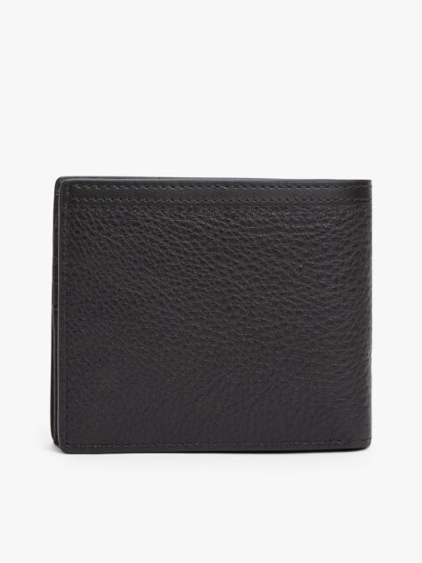 Black Corporate Logo Leather Flap Bifold Wallet  Men