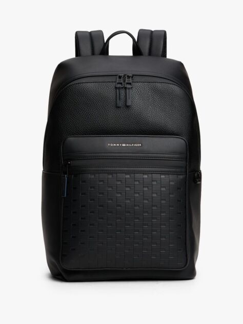 Black Modern Repeat Flag Mixed Texture Backpack  Men