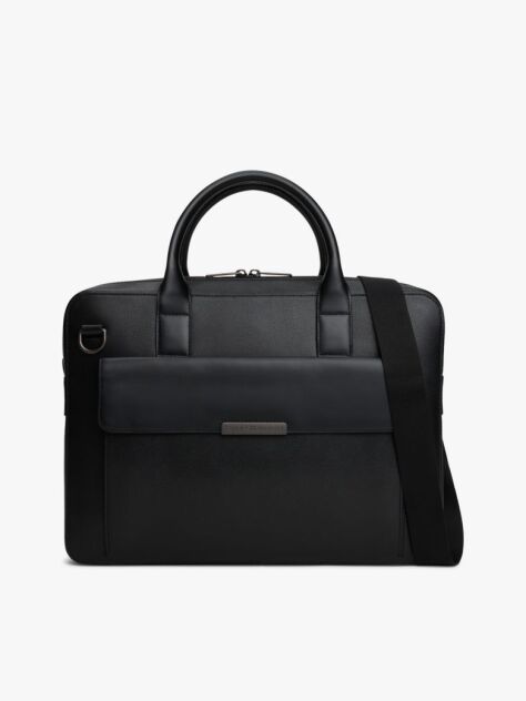 Black TH Business Leather Logo Laptop Bag  Men
