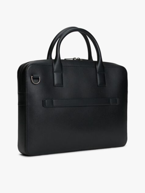 Black TH Business Leather Logo Laptop Bag  Men