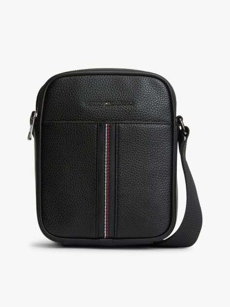 Black Pebble Grain Crossbody Reporter Bag  Men