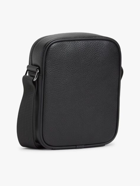 Black Pebble Grain Crossbody Reporter Bag  Men