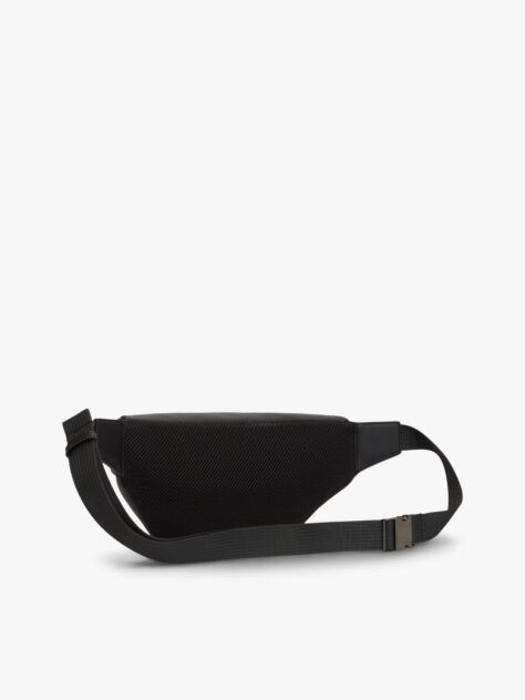 Black Pebble Grain Metal Logo Bum Bag  Men