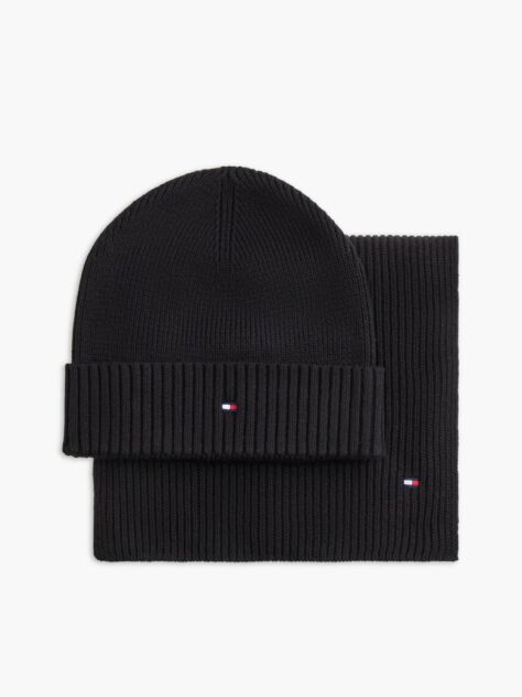 Black Hilfiger Flag Scarf And Beanie Gift Box  Men
