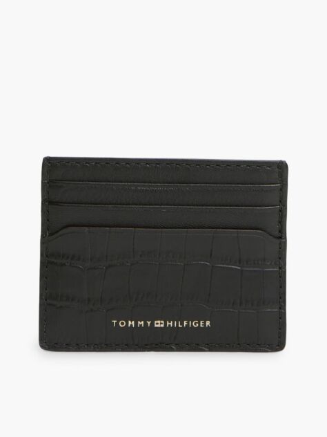 Black Croco-Print Leather Metallic Logo Card Holder  Men