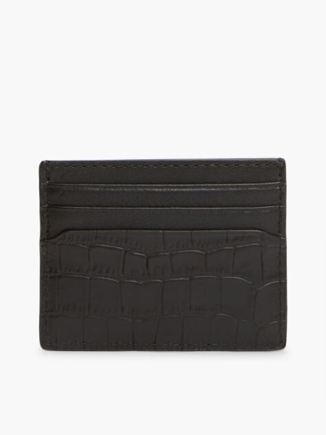 Black Croco-Print Leather Metallic Logo Card Holder  Men