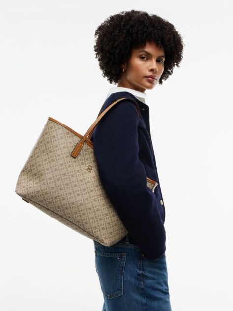 Beige TH Monoplay Tote Bag With Leather  Women