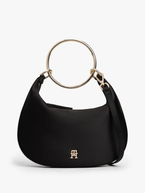 Black Satin Bracelet Handle Hobo Bag  Women