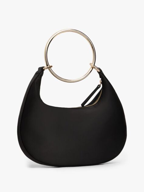 Black Satin Bracelet Handle Hobo Bag  Women