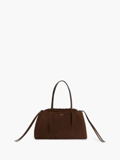 Brown Soft Suede Contrast Piping Hobo Bag  Women
