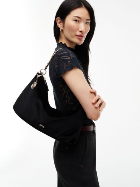 Black Chain Strap Charm Velvet Bag  Women