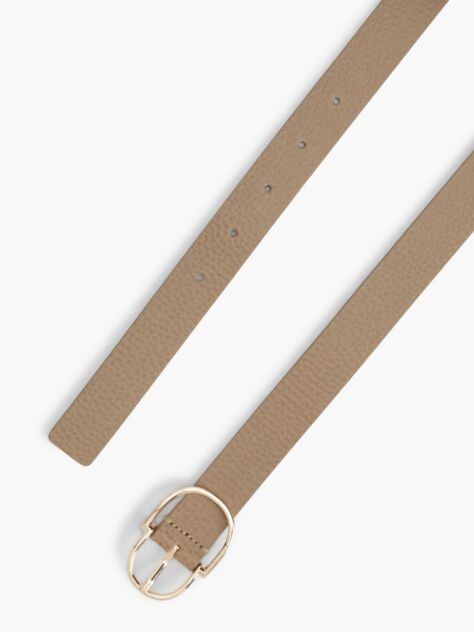 Beige Pebble Grain Leather Double Loop Belt  Women