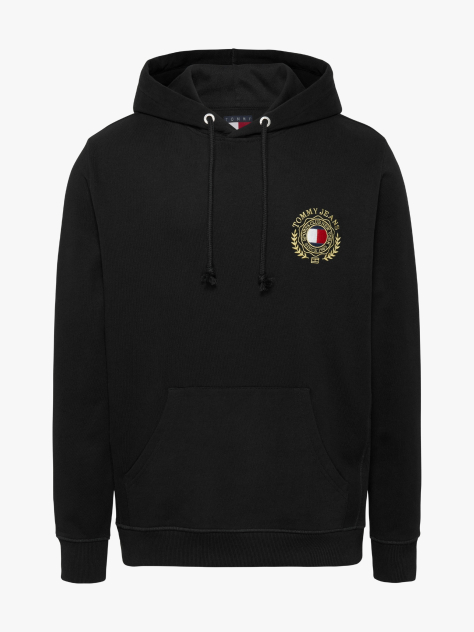 Black Embroidery Drawstring Hoody  Men