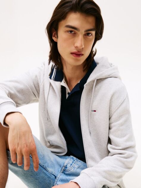 Γκρι Hoody Με Φερμουάρ Και Κανονική Γραμμή  Άνδρες