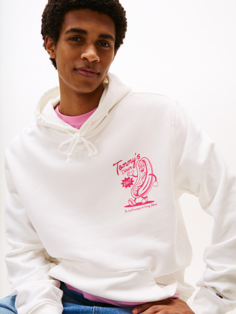 White Back Graphic Regular Hoody  Men