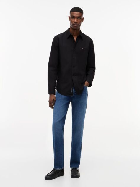 Black Regular Fit Flag Embroidery Poplin Shirt  Men