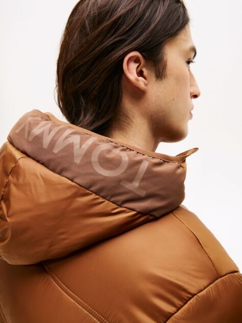 Brown Tonal Logo Hooded Puffer Jacket  Men