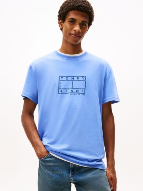 Μπλε T-Shirt Με Κλασική Λαιμόκοψη Και Λογότυπο  Άνδρες