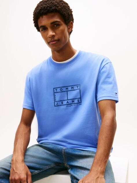 Μπλε T-Shirt Με Κλασική Λαιμόκοψη Και Λογότυπο  Άνδρες