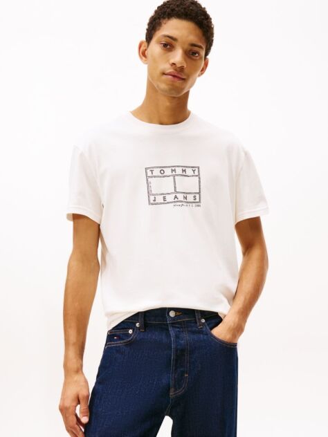 Άσπρο T-Shirt Με Κλασική Λαιμόκοψη Και Λογότυπο  Άνδρες