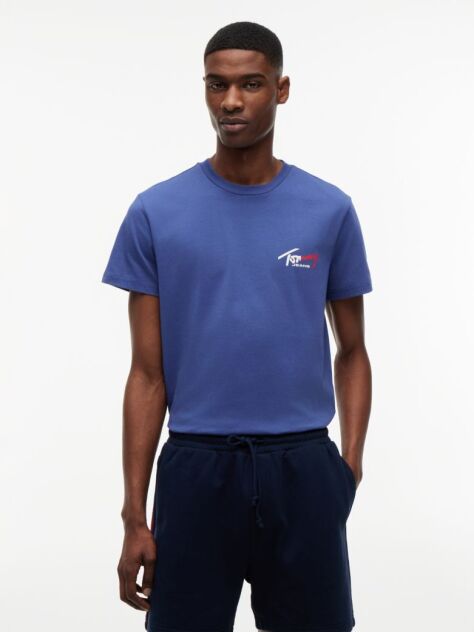 Μπλε Slim Βαμβακερό T-Shirt Με Signature Λογότυπο  Άνδρες