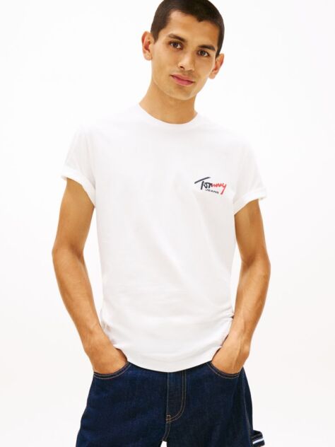 Μπεζ Slim Βαμβακερό T-Shirt Με Signature Λογότυπο  Άνδρες