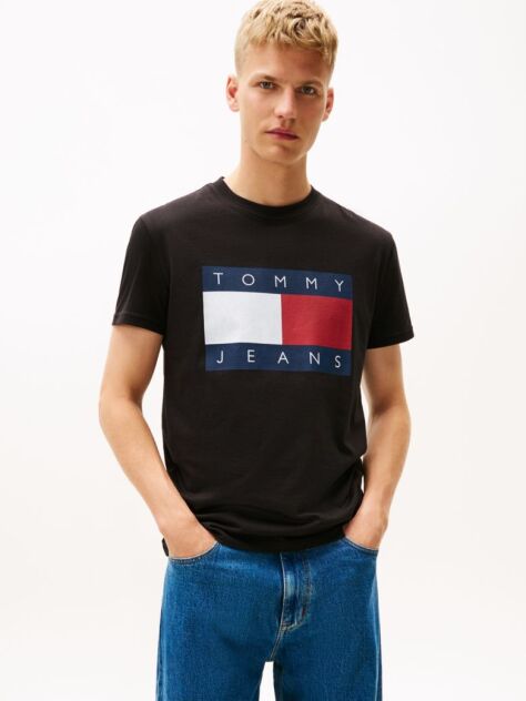 Μαύρο T-Shirt Με Κλασική Λαιμόκοψη Και Σημαία  Άνδρες
