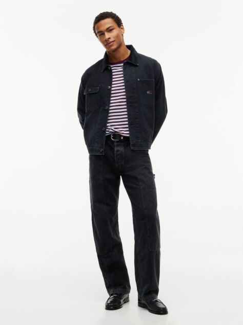 Black Corduroy Collar Oversized Canvas Overshirt  Men