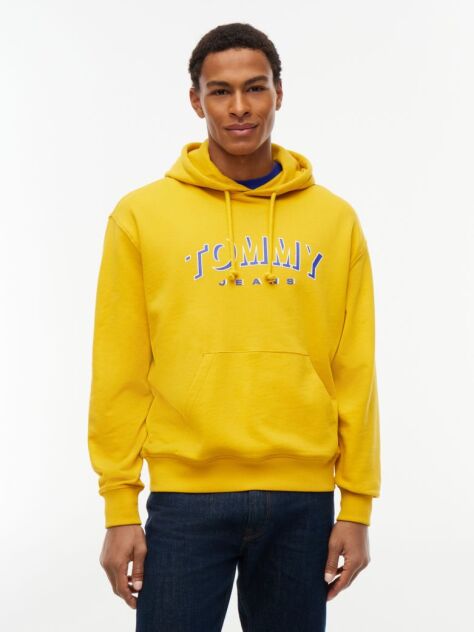 Κίτρινο Άνετο Σουέτ Hoody Με Λογότυπο  Άνδρες