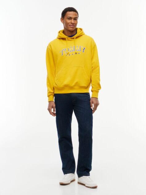 Κίτρινο Άνετο Σουέτ Hoody Με Λογότυπο  Άνδρες