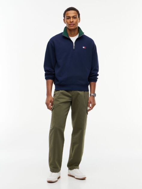 Blue Tommy Badge Relaxed Quarter-Zip Sweatshirt  Men