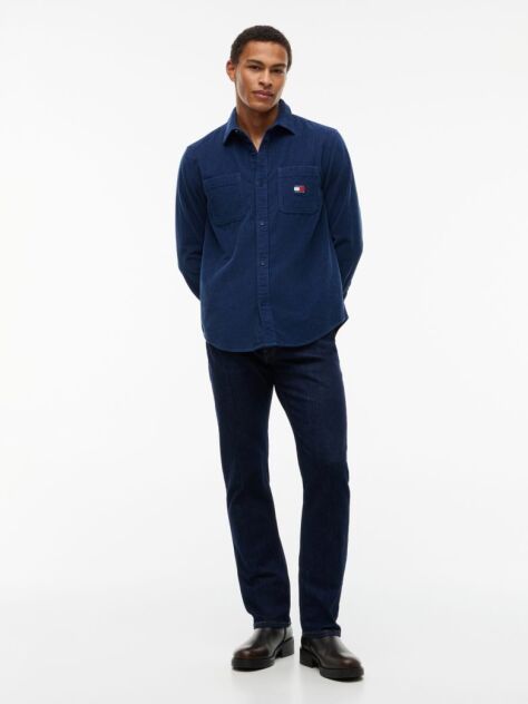 Blue Relaxed Fit Patch Pocket Corduroy Shirt  Men