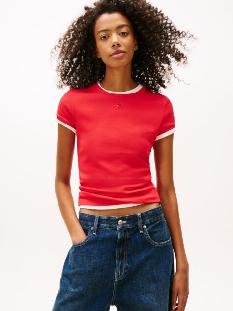 Red Essential Slim Rib-Knit T-Shirt  Women