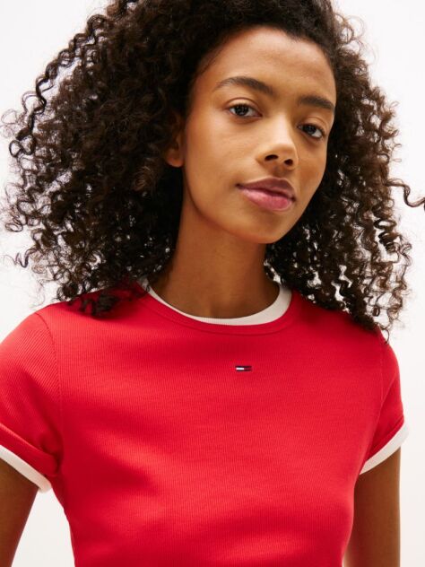 Red Essential Slim Rib-Knit T-Shirt  Women