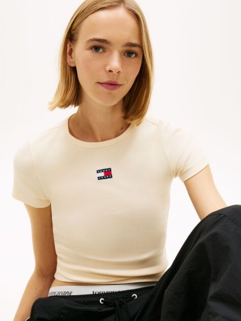 Yellow Slim Badge Rib Tee  Women